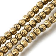 Electroplated Synthetic Non-magnetic Hematite Beads Strands, Pumpkin, Light Gold Plated, 3.5~4x3.5mm, Hole: 0.8mm, about 107~112pcs/strand, 15.75~15.91 inch(40~40.4cm)(G-C154-A01-01A)