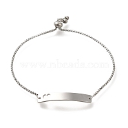 304 Stainless Steel Box Chain Slider Bracelets, Hollow Out Heart Blank Curved Rectangle Link Bracelets for Women, Stainless Steel Color, 10-7/8 inch(27.7cm)(BJEW-M233-05P)