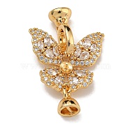 Brass Micro Pave Clear Cubic Zirconia Fold Over Clasps, Butterfly, Clear, 29x18.5x6mm, Hole: 4mm(KK-U037-10G-02)