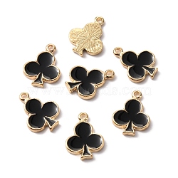 Alloy Enamel Pendants, Playing Cards Style, Golden, Club, Black, 17x13.5x2mm, Hole: 1.8mm(FIND-WH0038-79G-03)