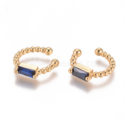Golden Plated Brass Micro Pave Cubic Zirconia Cuff Earrings, Long-Lasting Plated, Blue, 15x2~3mm(EJEW-L244-06C)