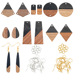 DIY Wooden Dangle Earring Making Kits, Including Teardrop & Geometry Resin & Walnut Wood Pendants, Brass Earring Hooks & Jump Rings, Mixed Color, 70pcs/box(DIY-OC0006-41)