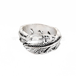 Feather Wrap Alloy Open Cuff Ring for Women, Cadmium Free & Lead Free, Antique Silver, US Size 7(17.3mm)(RJEW-N029-101)