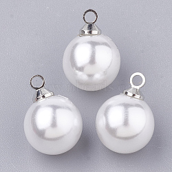 Eco-Friendly Plastic Imitation Pearl Charms, with Brass Findings, High Luster, Grade A, Round, Platinum, White, 12x8mm, Hole: 1.6mm(X-MACR-T020-8mm)