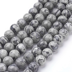 Natural Map Stone/Picasso Stone/Picasso Jasper Beads Strands, Round, 8mm, Hole: 1mm, about 46pcs/strand, 15.5 inch(X-G-G047-8mm)