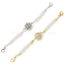 2Pcs 2 Styles Alloy Rhinestone Magnetic Clasps, with ABS Plastic Imitation Pearl End Chains and Zinc Alloy Lobster Claw Clasps, Mixed Color, 130mm(AJEW-JB01294)