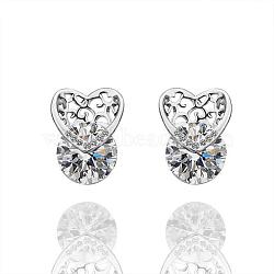Heart Real Platinum Plated Eco-Friendly Tin Alloy Cubic Zirconia Stud Earrings, 16x12mm(EJEW-BB13459)