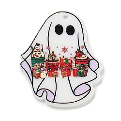 Christmas Acrylic Pendants, Ghost Coffee, White, 39.5x32.5x2.5mm, Hole: 2mm(MACR-U005-04A)