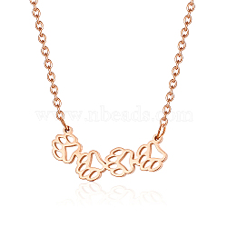 Stainless Steel Pendant Necklace, Hollow Dog Paw Prints, Rose Gold, No Size(TR0656-1)