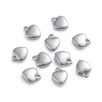 304 Stainless Steel Charms, Heart, Stainless Steel Color, 7.5x6.5x2.7mm, Hole: 1mm