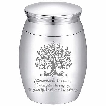 Column Zinc Alloy Cremation Urn, with Velvet Packing Pouches & Polishing Cloth & Disposable Flatware Spoons, Tree of Life, 1.59 inch(4.05cm), Capacity: 30ml(1.01fl. oz)