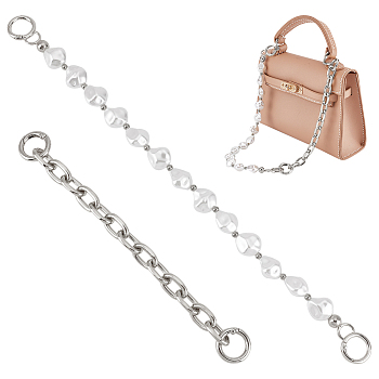 WADORN 2Pcs 2 Style Acrylic Imitation Keshi Pearl & Aluminium Chain Bag Handles, Platinum, 21.5~37cm, 1pc/style