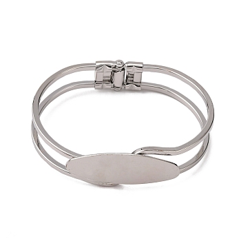 Brass Blank Bangle Base, Lead Free and Nickel Free, Platinum Color, Inner Diameter: 44x61.7mm, Tray: 15x40mm
