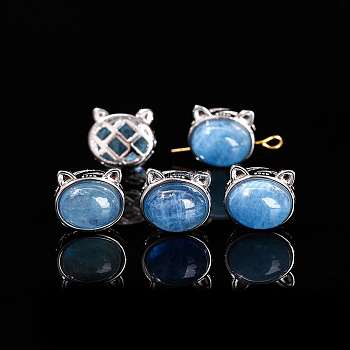 Natural Aquamarine Beads, with Alloy Finding, Cat, 9x11x12mm