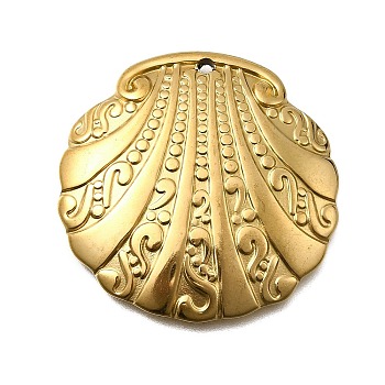 304 Stainless Steel Pendants, Shell Shape, Ion Plating(IP), Real 18K Gold Plated, 34.5x34x4mm, Hole: 1.6mm