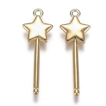 Brass Pendants, Long-Lasting Plated, Cadmium Free & Lead Free, Star Magic Stick, Golden, 27x9x2mm, Hole: 1.4mm