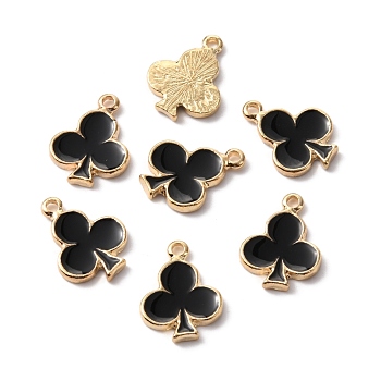 Alloy Enamel Pendants, Playing Cards Style, Golden, Club, Black, 17x13.5x2mm, Hole: 1.8mm