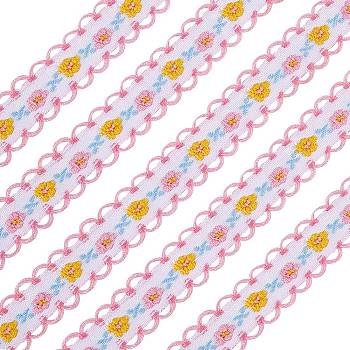 Embroidery Polyester Lace Trim, Flower Pattern, for DIY Clothing Accessories, Pink, 1/2 inch(12mm),  about 22yards(20.116m)/bundle