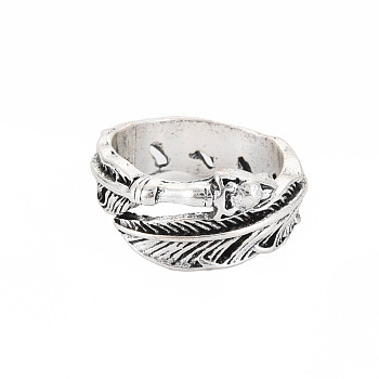 Feather Wrap Alloy Open Cuff Ring for Women, Cadmium Free & Lead Free, Antique Silver, US Size 7(17.3mm)