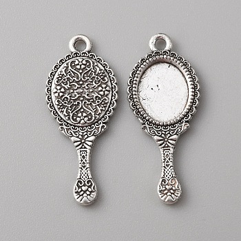 Tibetan Style Alloy Pendants, Mirror Charm, Antique Silver, 34x14x2mm, Hole: 2mm