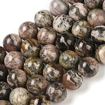 Natural Rhodonite Beads Strands, Round, 12mm, Hole: 1mm, about 34pcs/strand, 15.94''(40.5cm)