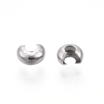304 Stainless Steel Crimp Beads Covers, Stainless Steel Color, 3.5x4mm, Hole: 1.4mm