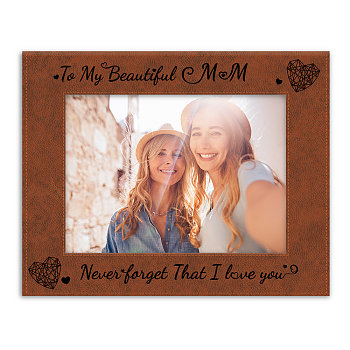 Leather Picture Frame, Laser Printed Photo Frame, for Home Decor, Horizontal Rectangle with Word, for Mother's Day, Heart Pattern, 247x197mm, Inner Diameter: 127x177mm