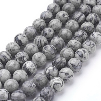 Natural Map Stone/Picasso Stone/Picasso Jasper Beads Strands, Round, 8mm, Hole: 1mm, about 46pcs/strand, 15.5 inch