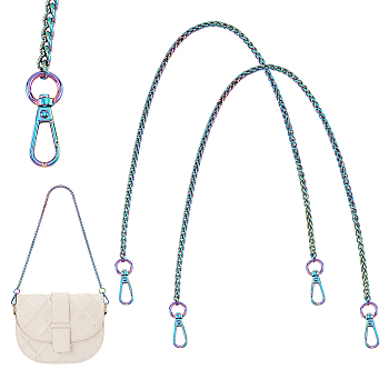 Elite 2Pcs Zinc Alloy Wheat Chain Bag Handles, Alloy Swivel Clasp Bag Strap, Rainbow Color, 60.2cm, Link: 9x6x2mm