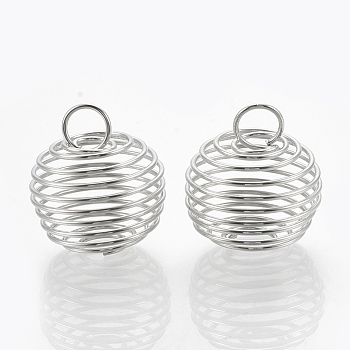 Pendentifs de cage de perle de fil de fer de lanterne creuse, cage à perles en spirale, platine, 21x19.5mm, Trou: 5.5mm
