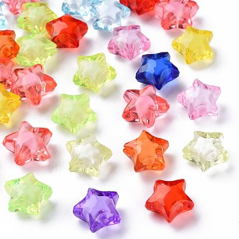 Transparent Acrylic Beads, Bead in Bead, Faceted, Star, Mixed Color, 14x15x8.5mm, Hole: 2mm, about 518pcs/500g
