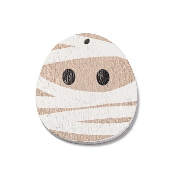 Single Face Printed Wood Pendants, Hallowmas's Day Charms, Egg, 37.5x32.5x2mm, Hole: 1.6mm