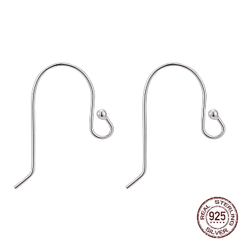 925 Sterling Silver Earring Hooks, Ear Wire, Silver, 17x10mm, Hole: 1.5mm, 24 Gauge, Pin: 0.5mm