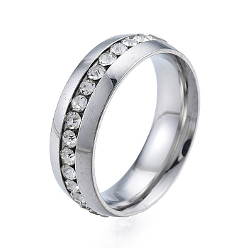 Crystal Rhinestone Flat Finger Ring, 201 Stainless Steel Jewelry for Women, Stainless Steel Color, Inner Diameter: 17mm