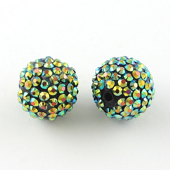 AB-Color Resin Rhinestone Beads, with Acrylic Round Beads Inside, for Bubblegum Jewelry, Yellow Green, 12x10mm, Hole: 2~2.5mm