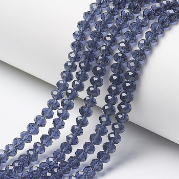 Glass Beads Strands, Faceted, Rondelle, Slate Blue, 8x6mm, Hole: 1mm, about 64~65pcs/strand, 15.75~16.14 inch(40~41cm)