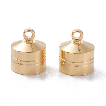 Brass Cord Ends, End Caps, Long-Lasting Plated, Column with Loop, Real 24K Gold Plated, 14x11.5mm, Hole: 2mm, Inner Diameter: 10mm