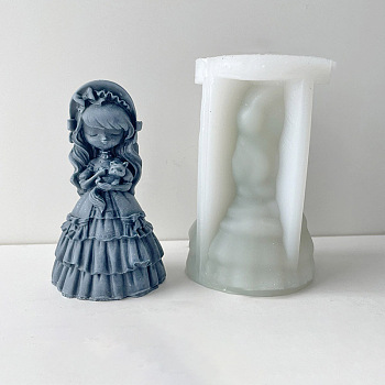 DIY 3D Girl with Animal Figurine Silicone Molds, Resin Casting Molds, for UV Resin, Epoxy Resin Craft Making, Fox Pattern, 95x58x55mm