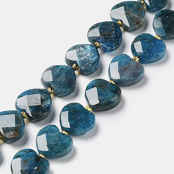 Natural Apatite Beads Strands, Faceted Love Heart, with Seed Beads, 11~12x12x4~5mm, Hole: 0.9mm, about 30~32pcs/strand, 15.35''(39cm)