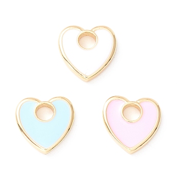 Rack Plating Eco-friendly Brass Enamel Charms, Long-Lasting Plated, Real 18K Gold Plated, Cadmium Free & Nickel Free & Lead Free, Heart, Mixed Color, 9.5x10x2mm, Hole: 3mm