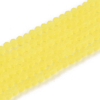 Transparent Glass Beads Strands, Faceted, Frosted, Rondelle, Yellow, 2.9~3.3mm, Hole: 1mm, about 148~150pcs/strand, 39.5~40cm