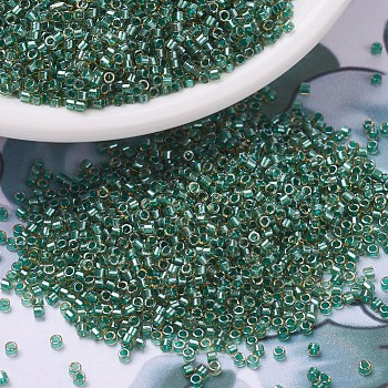 MIYUKI Delica Beads, Cylinder, Japanese Seed Beads, 11/0, (DB0917) Sparkling Turquoise Green Lined Topaz, 1.3x1.6mm, Hole: 0.8mm, about 2000pcs/10g