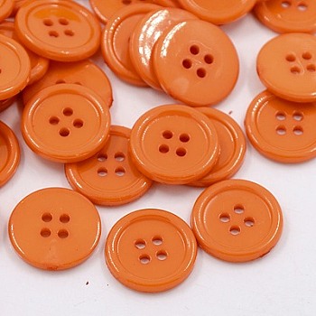 Acrylic Sewing Buttons, Plastic Shirt Buttons for Costume Design, 4-Hole, Dyed, Flat Round, Dark Orange, 17x2mm, Hole: 1mm
