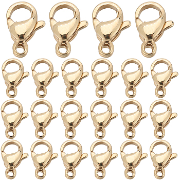 100Pcs 304 Stainless Steel Lobster Claw Clasps, Parrot Trigger Clasps, Real 24K Gold Plated, 9x6x3mm, Hole: 1mm