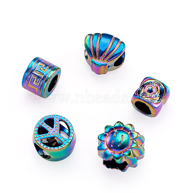 50Pcs 5 Style Rainbow Color Alloy European Beads(FIND-FW0001-32-NR)-3
