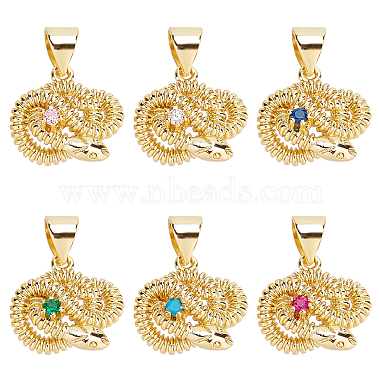 Real 16K Gold Plated Mixed Color Snake Brass+Cubic Zirconia Charms