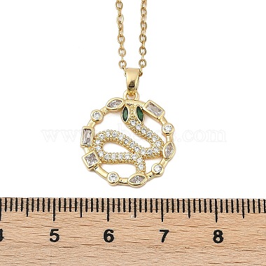 Brass Micro Pave Clear Cubic Zirconia Ring with Snake Pendants Necklaces(NJEW-K280-03A-G)-3