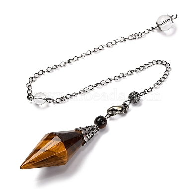 Natural Tiger Eye Rhombus Faceted Poined Dowsing Pendulums(G-Q184-05H-AS)-2