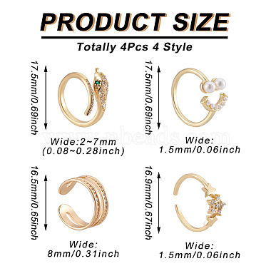 cheriswelry 4шт. 4 латунные кольца-манжеты в стиле змеи(RJEW-CW0001-01)-3