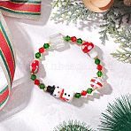 Bicone K9 Glass Beaded Stretch Bracelets, Handmade Lampwork Jewelry for Men Women, Snowman & Mushroom, Colorful, Inner Diameter: 2-1/8 inch(5.4cm)(BJEW-MZ00194)